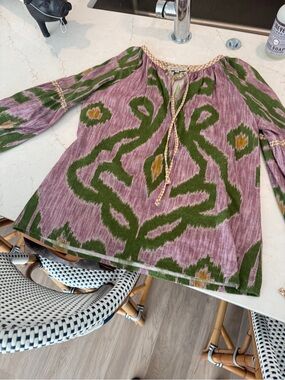 D’Ascoli Uzbek green and purple Ikat-woven top - XS 💜💚